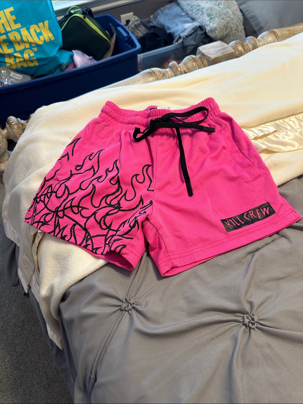 Kill Crew Hot Pink Athletic Shorts with Black Flame Design